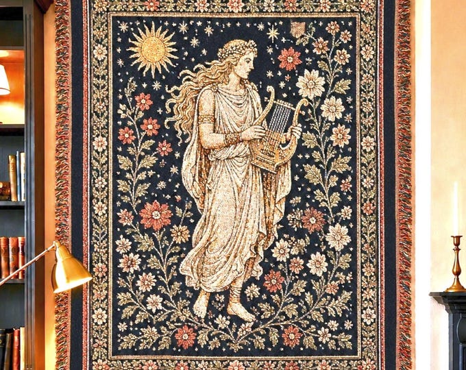 Apollo Woven Tapestry Blanket | Greek Mythology Throw | Classical Art Cotton Blanket | Dark Academia Decor