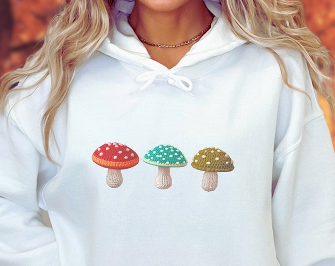 Cottagecore Mushroom Sweatshirt, Embroidered-Look Graphic, Autumn Clothing