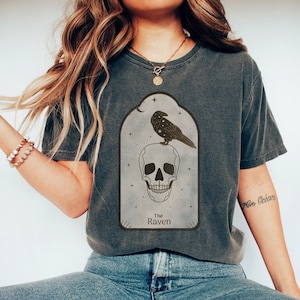 Raven Tarot T-Shirt, Celestial Tarot Shirt, Celestial Raven Tarot Cottagecore Tee, Goblincore Tarot Card T-Shirt, Skull Witchy TShirt