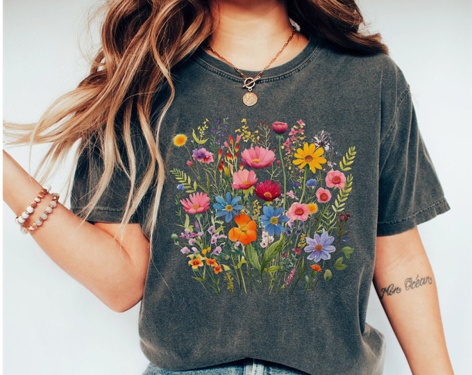 Comfort Colors Wildflower T-Shirt, Cottagecore Floral Tee