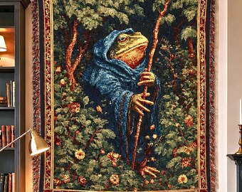 Wizard Frog Woven Blanket, Frog Lover Medieval Woven Throw, Magical Fantasy Home Decor Tapestry