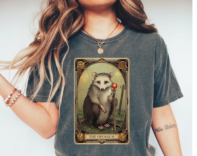 Comfort Colors Possum Tarot T-Shirt, Witchy Opossum Tee