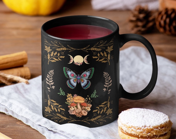 Moon Phases Cottagecore Mug, Moon Phases Moth Coffee Mug, Moth Cottagecore Cup, Coffee Lover Gift, Moon Lover Mug, Cottagecore Gift Mug