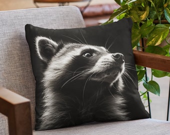 Raccoon Pillow, Animal Portrait Pillow, Animal Lover Gift, Raccoon Home Decor, Raccoon Lover Gift, Cottagecore Pillow, Animal Decor