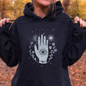 Sudadera con capucha de tarot de fases lunares, sudadera con cartas del tarot, sudadera de bruja celestial, sudadera con capucha de fases lunares de bruja, sudadera de tarot de astrología gótica