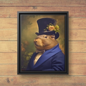 Victoriaans portret capibara, vintage stijl ingelijste kunst, cadeaus capibara minnaar, grappig canvas interieur, dierendecoratie, uniek muurdecor, vintage stijl ingelijste kunst