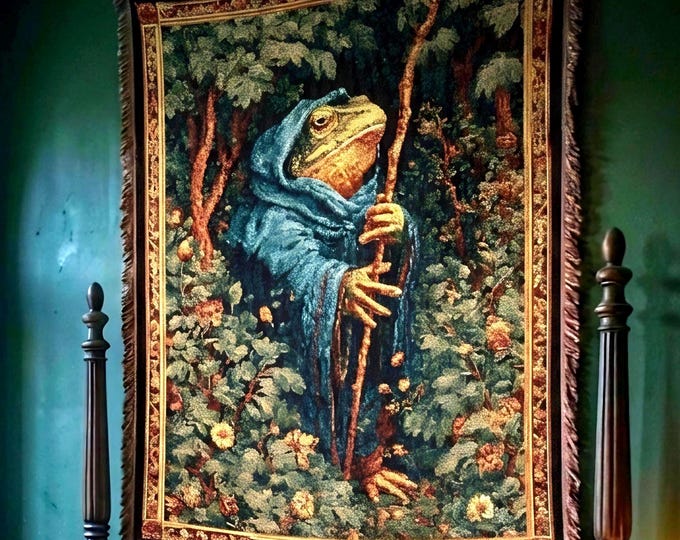 Wizard Frog Woven Blanket, Frog Lover Medieval Woven Throw, Magical Fantasy Home Decor Tapestry