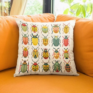Almohada de escarabajos, cojín decorativo con temática de insectos, estilo Cottagecore Beetle Lover