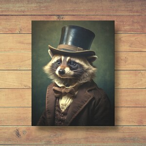 Victorian Raccoon Portrait, Vintage Style Art, Raccoon Lover Gifts, Funny Canvas Home Decor, Animal Room Decoration, Unique Wall Decor