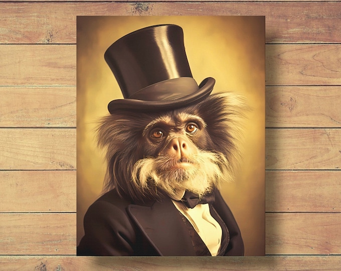 Victorian Tamarin Monkey Canvas Print, Vintage Animal Portrait