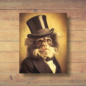 Victorian Monkey Portrait, Vintage Style Animal Art, Tamarin Lover Gifts, Funny Canvas Home Decor, Unique Monkey Wall Art Print, Mom Gift