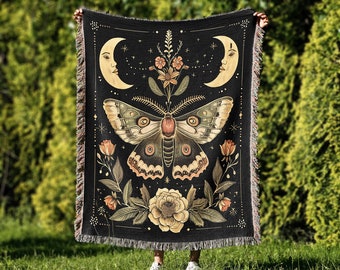 Manta gótica de fase lunar, regalo tejido Cottagecore, lanzamiento de fases lunares de astrología, decoración de brujas, tapiz amante de la luna, decoración de pared de fases lunares