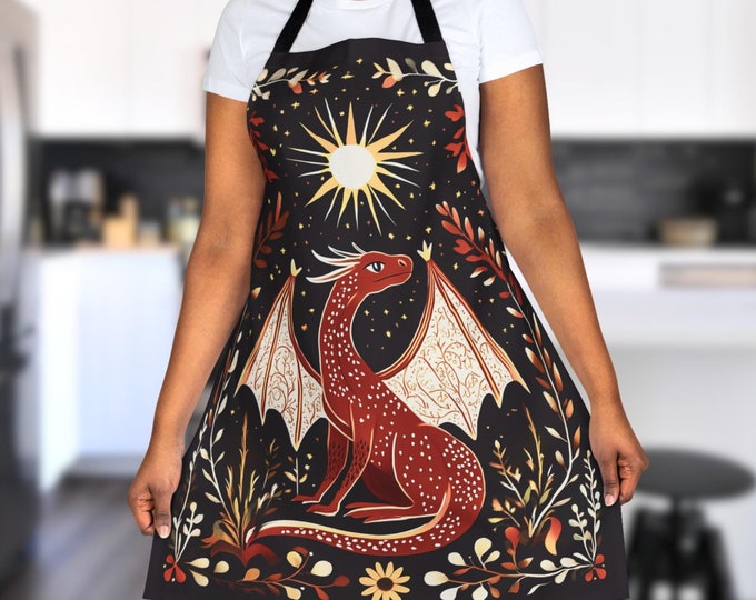 Floral Dragon Kitchen Apron, Fantasy Art Gift