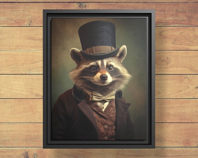 Victorian Raccoon Portrait, Funny Animal Framed Canvas Art