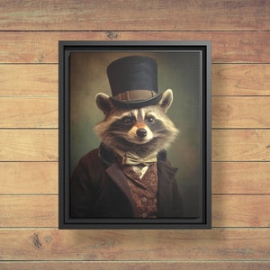 Victorian Raccoon Portrait, Vintage Style Framed Art, Raccoon Lover Gifts, Funny Canvas Home Decor, Animal Decoration, Unique Wall Decor