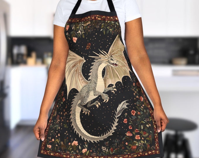Floral Dragon Apron, Fantasy Cooking Apron