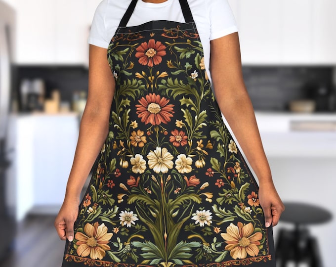 Floral Apron, Cottagecore Kitchen Apron For Flower Lovers, Spring Wildflower Kitchen Gift for Mom Grandma, Artist Painter Gardening Apron