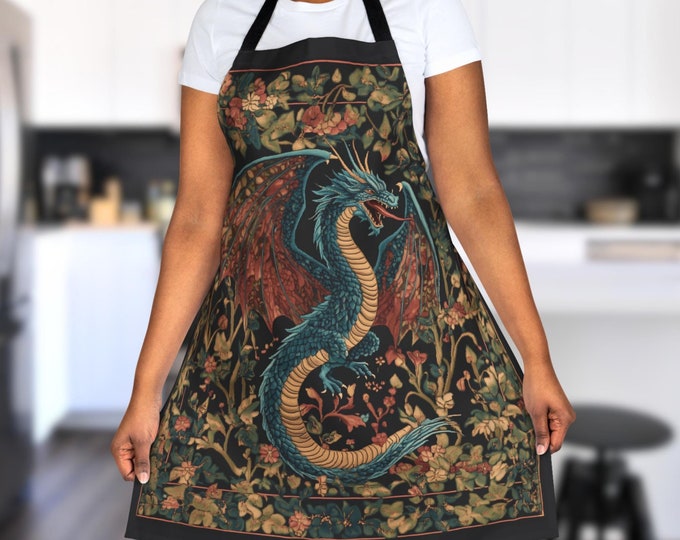 Floral Dragon Apron, Fantasy Cooking Apron