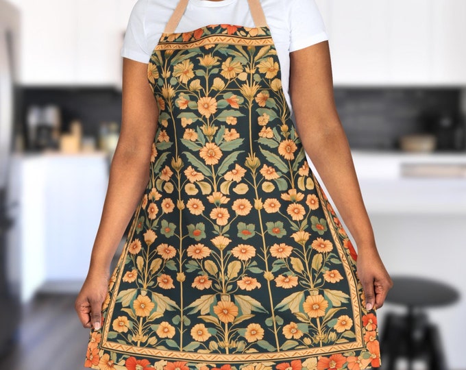 Cottagecore Floral Apron, Cooking Artist Crafting Gift for Flower Lover, Botanical Gardening Apron