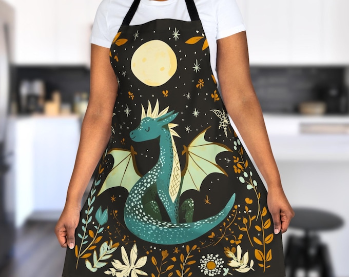 Floral Dragon Apron, Fantasy Kitchen Gift