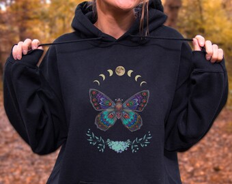 Sweatshirt Cottagecore maanfase, hoodie maanfase nachtvlinder, sweatshirt Cottagecore nachtvlinder cadeau, cadeau shirt nachtvlinder, trendy grafisch damesshirt