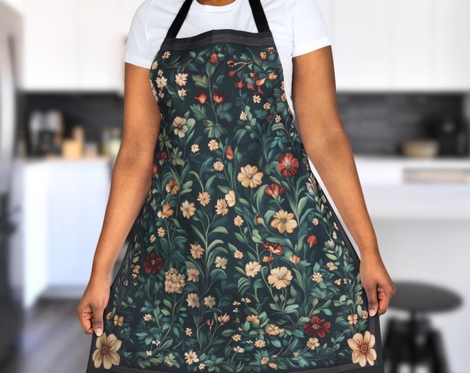 Floral Apron, Cottagecore Kitchen Apron For Flower Lovers, Wildflower Kitchen Gift for Mom Grandma, Artist Painter Crafter Apron