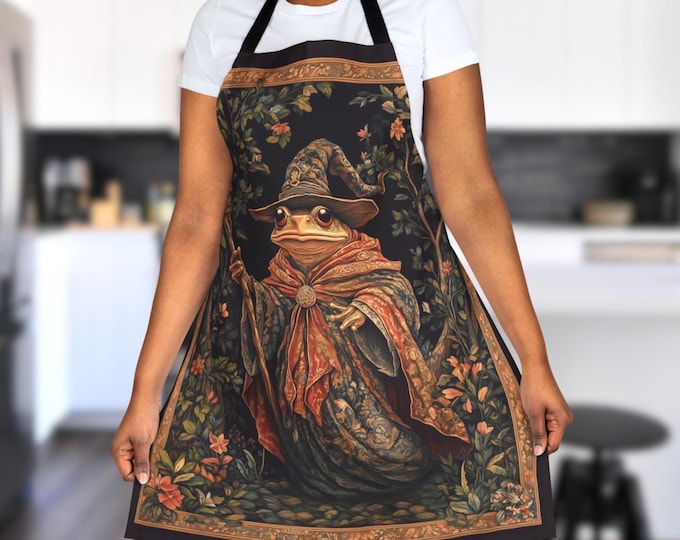 Wizard Frog Apron, Fantasy Kitchen Artist Crafting Apron