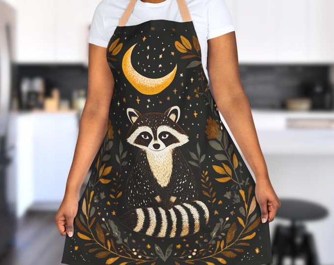 Floral Raccoon Apron, Gift for Raccoon Lover, Cottagecore Cooking Artist Crafting Apron
