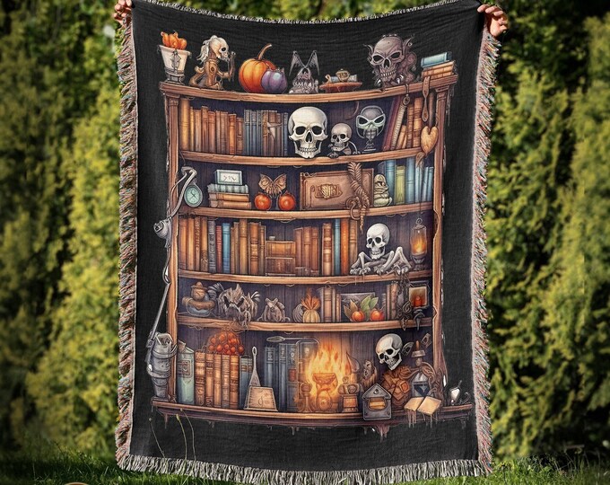 Witches Bookshelf Woven Blanket, Halloween Spooky Throw Blanket, Dark Academia, Witchy Blanket Decor, Dark Cottagecore Aesthetic, Mystical