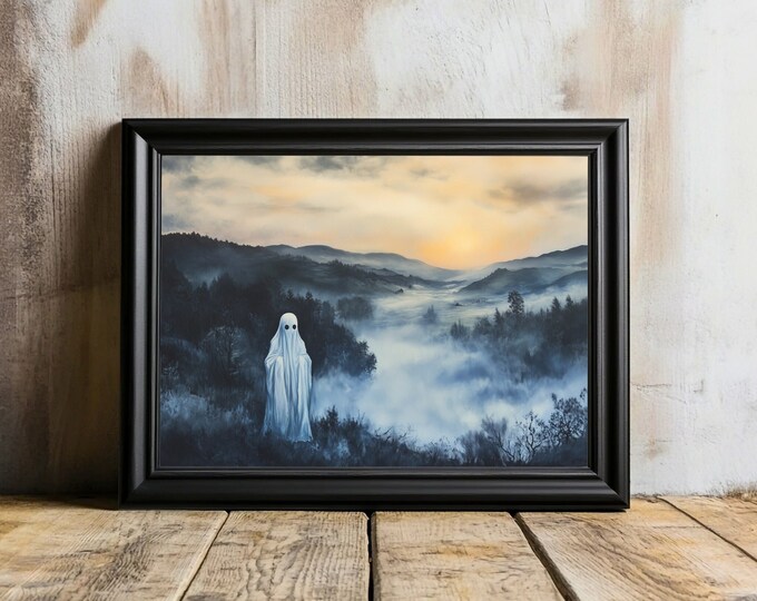 Witchy Ghost Art Print, Halloween Spooky Decor (Digital Download)
