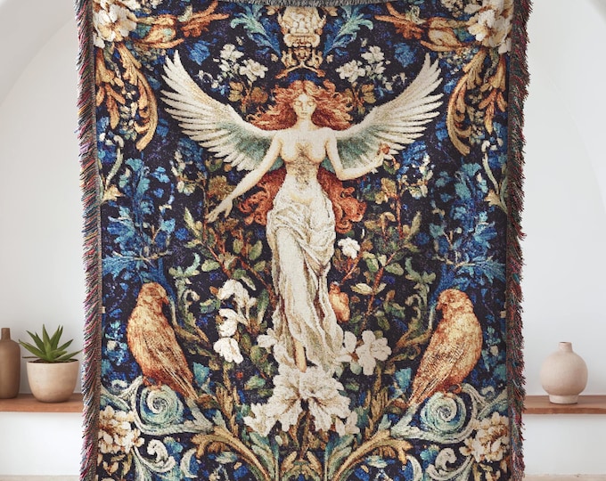 Aphrodite Floral Woven Blanket, Cottagecore Greek Goddess Tapestry Home Decor, Vintage Gift Throw for Mythology Lovers