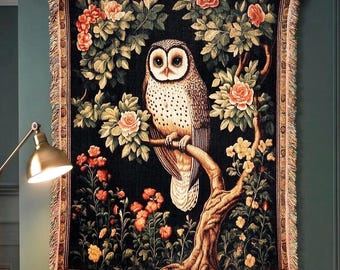 Barn Owl Woven Blanket - Nature Home Decor and Gift for Bird Lovers