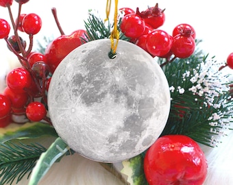 Maanornament, kerstornament volle maan, cadeau maanliefhebber, cadeau maanfasen, cadeau wetenschapsleraar, cadeau astronomie, cadeau astrologie