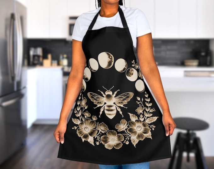 Cottagecore Bee Apron, Moon Phases, Floral Artist Apron