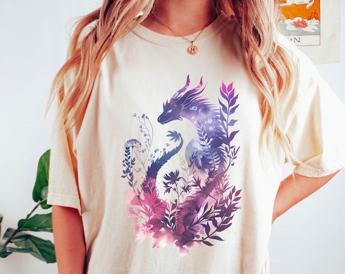 Floral Dragon Comfort Colors T-Shirt, Romantasy Dark Academia Tee