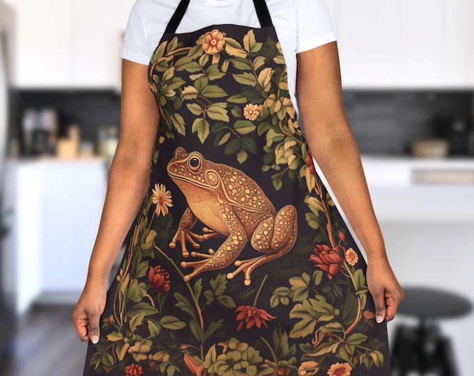 Cottagecore Frog Apron, Floral Homeware, Nature Aesthetic
