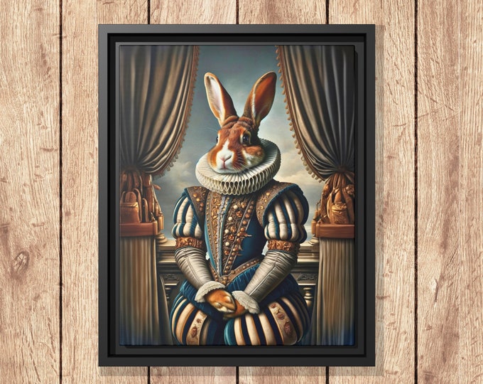 Elizabethan Rabbit Portrait, Vintage Framed Canvas Wall Art