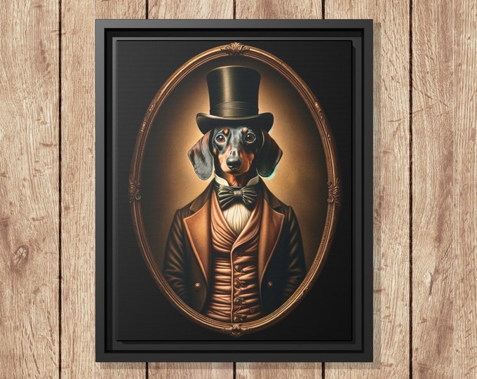 Victorian Dachshund Portrait, Vintage Style Framed Canvas Art
