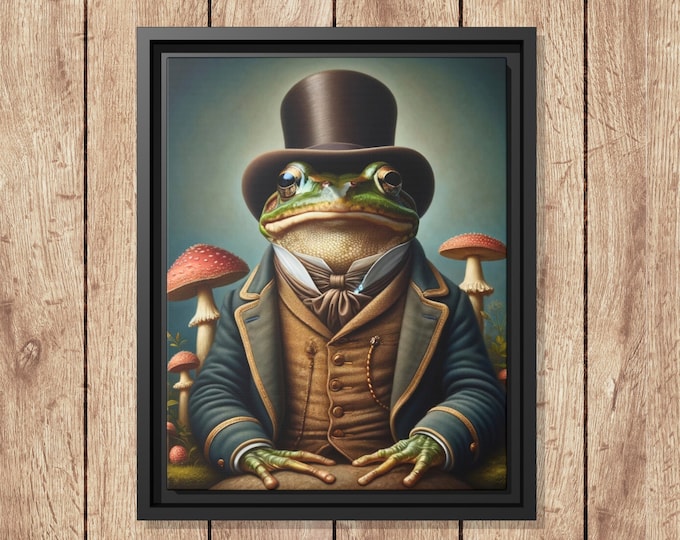 Victorian Frog Portrait, Dapper Animal Framed Canvas Art