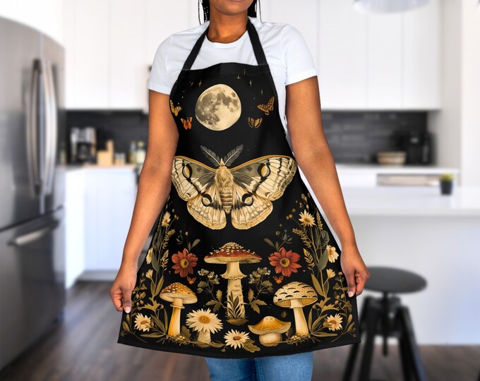 Cottagecore Apron, Celestial Moth Mushroom Design