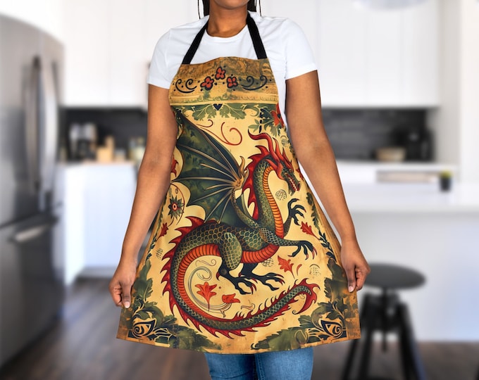 Dragon Apron, Fantasy Lover Apron, Fairycore Mom Gift, Dragon Christmas Gift, Artist Painter Crafter Apron, Moon Lover Gift, Fantasy Apron