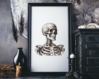 Antique Skeleton Art Print, Halloween Decor (Digital Download)