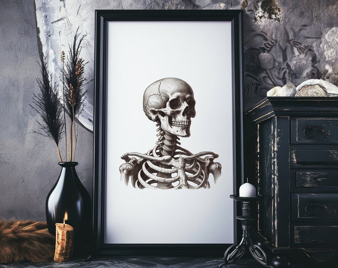 Antique Skeleton Art Print, Halloween Decor (Digital Download)