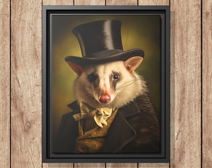 Victorian Possum Portrait, Vintage Style Framed Wall Art, Possum Lover Gifts, Funny Canvas Home Decor, Animal Decoration, Unique Wall Decor