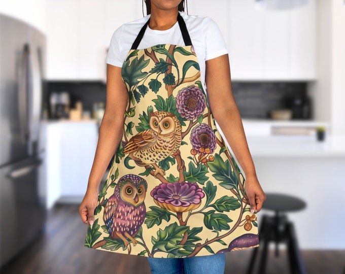Cottagecore Owl Apron, Botanical Kitchen Apron