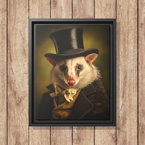 Victorian Possum Portrait, Vintage Style Framed Wall Art, Possum Lover Gifts, Funny Canvas Home Decor, Animal Decoration, Unique Wall Decor