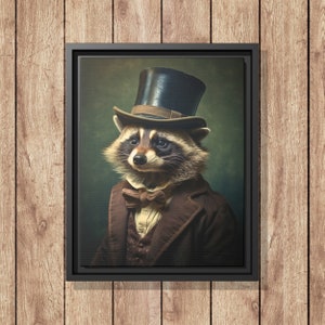 Victorian Raccoon Portrait, Vintage Style Framed Art, Raccoon Lover Gifts, Funny Canvas Home Decor, Animal Decoration, Unique Wall Decor