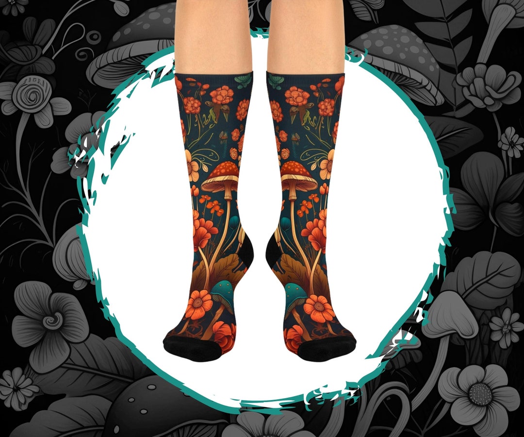 Botanical Mushroom Socks, Mushroom Lover Gift, Witchy Cottagecore Cozy