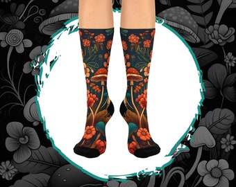 Botanische Pilz Socken, Pilz Liebhaber Geschenk, Cottagecore Gemütliche Socken, Lässige Socken, Goblinkern Strumpf Stuffer, Mitarbeiter Geschenke