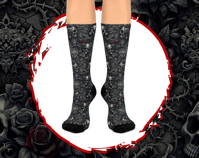 Gothic Floral Socks, Goth Lover Gift, Witchy Cottagecore Cozy Socks, Casual Socks, Fairycore Goblincore Stocking Stuffer for Her